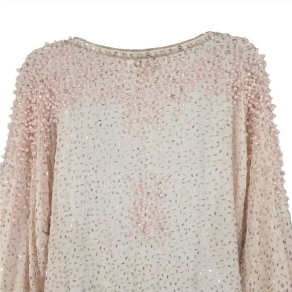 Vintage 70s 80s Neiman Marcus Judith Ann Creations 100% Silk Beaded Blouse Small - Picture 5 of 13